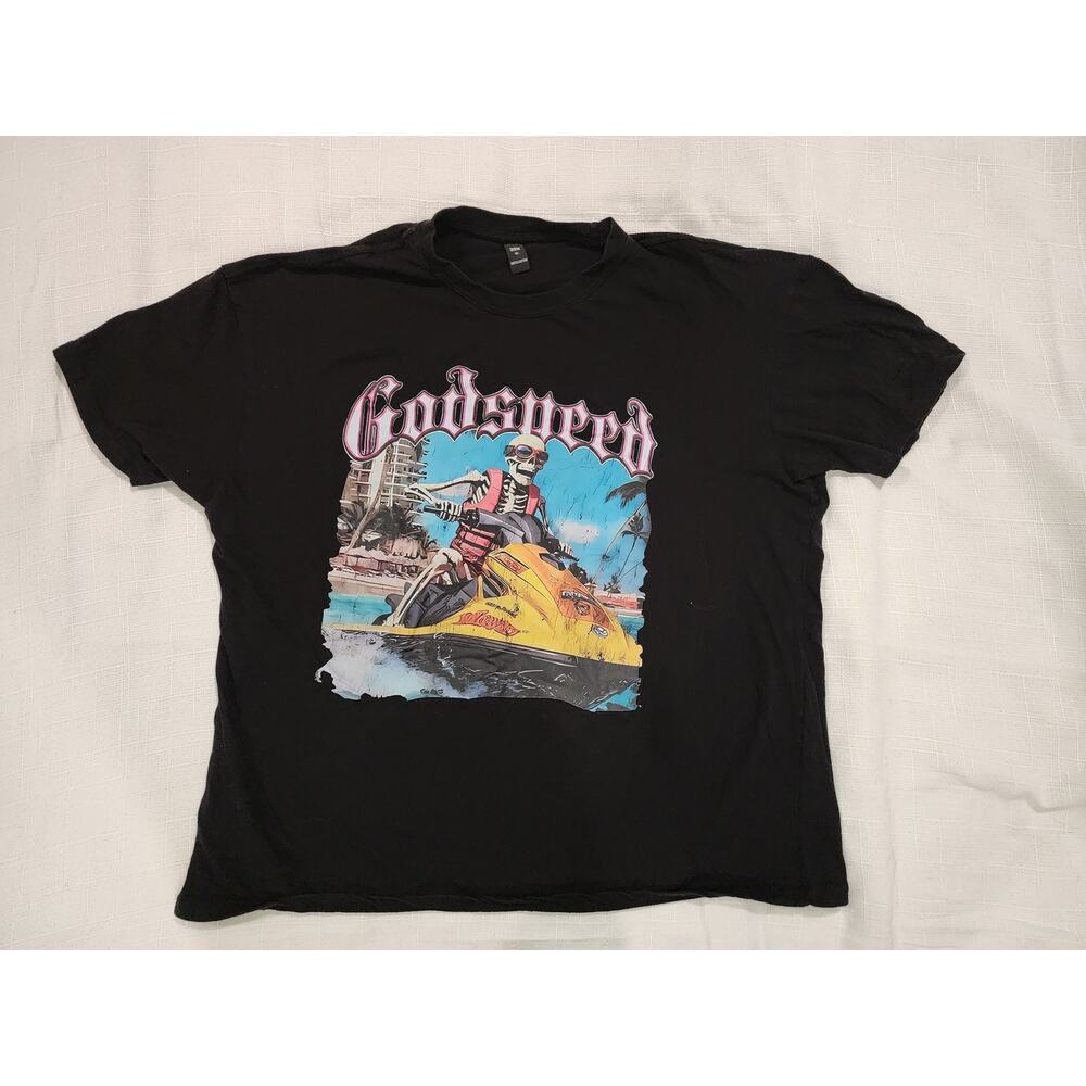 Godspeed Skeleton Jet Ski Graphic Tee Men's XL Black Streetwear Y2K